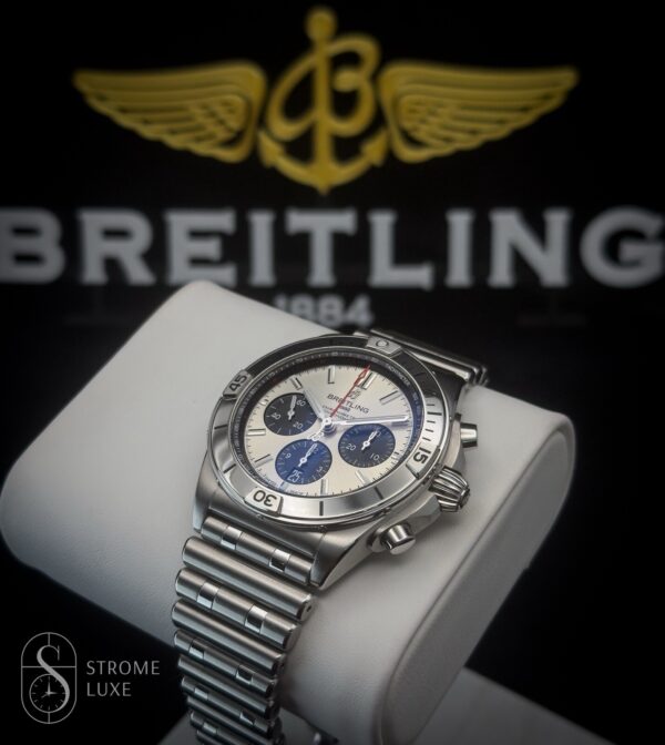 Breitling Chronomat b01 42 ab0134 Silver Dial Steel Full Set w/ Active Warranty