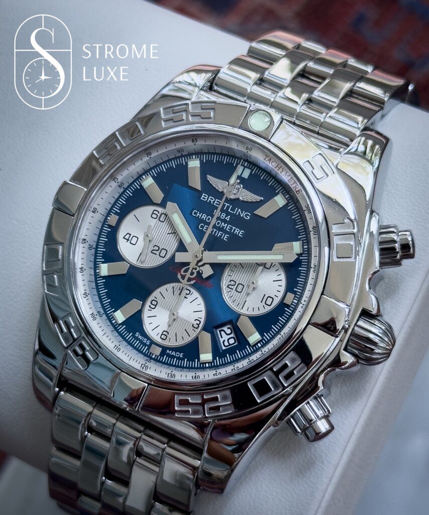 Breitling Chronomat B01 44 Blue Dial Steel Complete Set AB0110