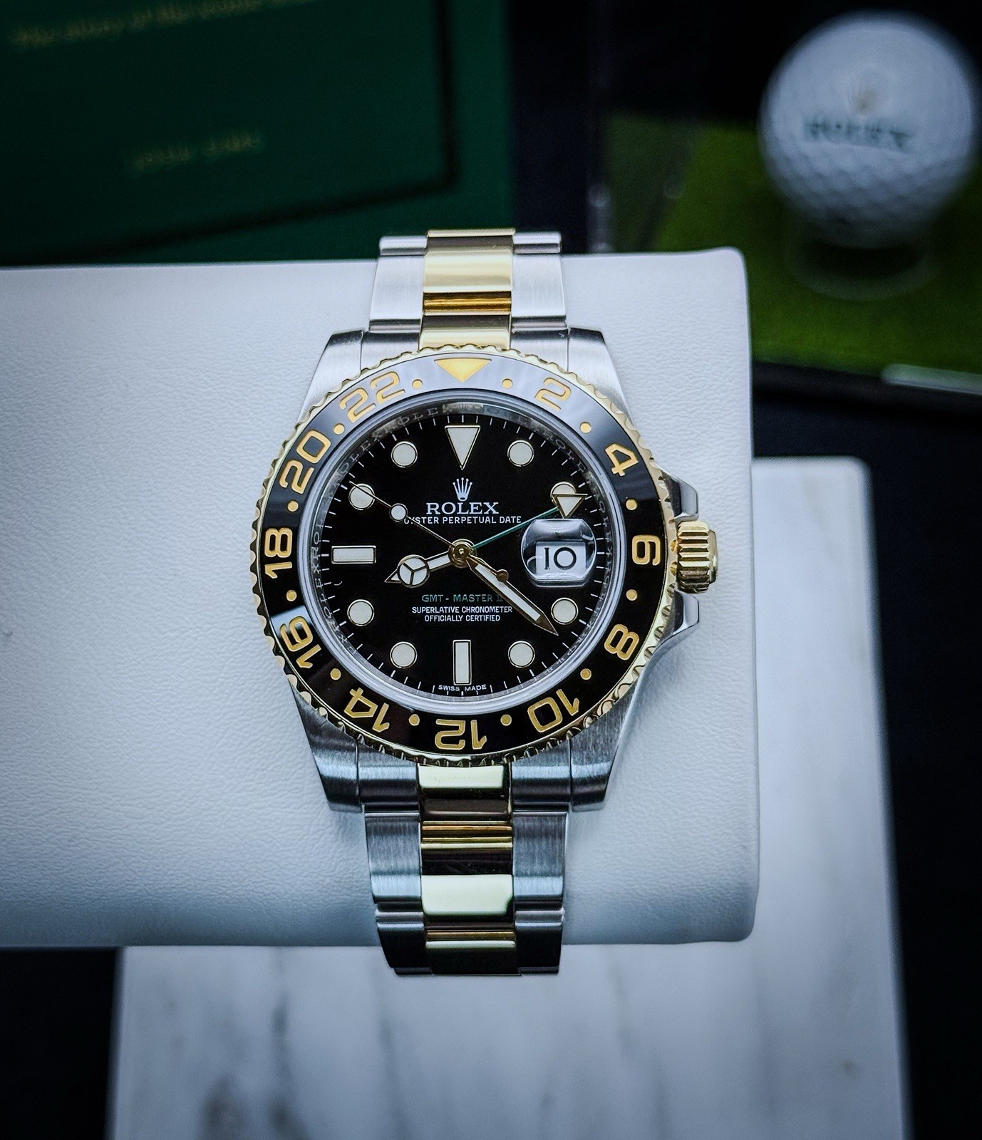 Rolex GMT Master II Two Tone Yellow Gold Oyster Green-Arrow 116713LN serviced